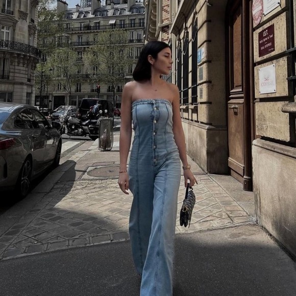 Zara Pants - ZARA STRAPLESS DENIM JUMPSUIT